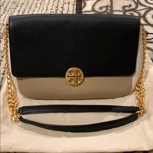 Tory Burch Chelsea color block shoulder bag.